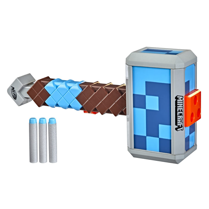 Retros Market Minecraft Stormlander Dart-Blasting Hammer, Fires 3 Darts, Includes 3 Official Elite Darts, Pull-Back Priming Handle (Amazon Exclusive)
