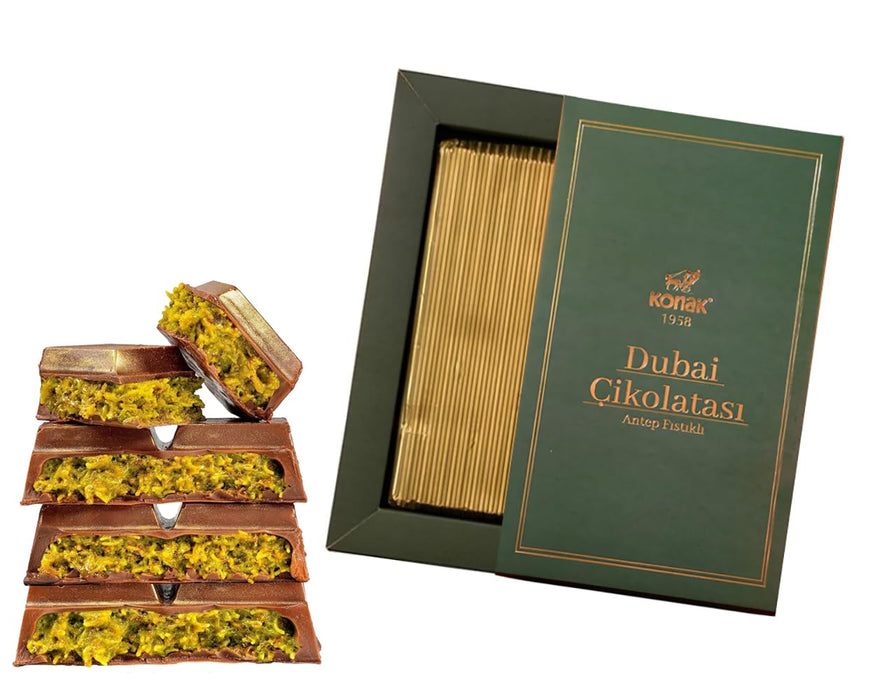Dubai Chocolate Bar - 7oz | 200g Premium Rich Milk Kunafa Pistachio Butter Chocolate | Individually Wrapped Fresh Treats | Luxury Gift Box for Birthdays & Special Occasions, Large Bar