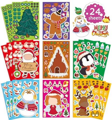 24 Sheets Christmas Stickers for Kids Make Your Own Christmas Characters Mix and Match Sticker, Make a Face Stickers Christmas Gift Stickers for Crafts Xmas Holiday Stickers Christmas Party Favor
