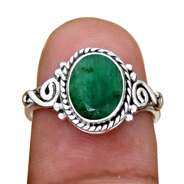 925 Sterling Silver Ring for Womens Emerald Ring, Engagement Ring Bezel Set May Birthstone Gemstone Ring, Christmas Gift (emerald, 7)