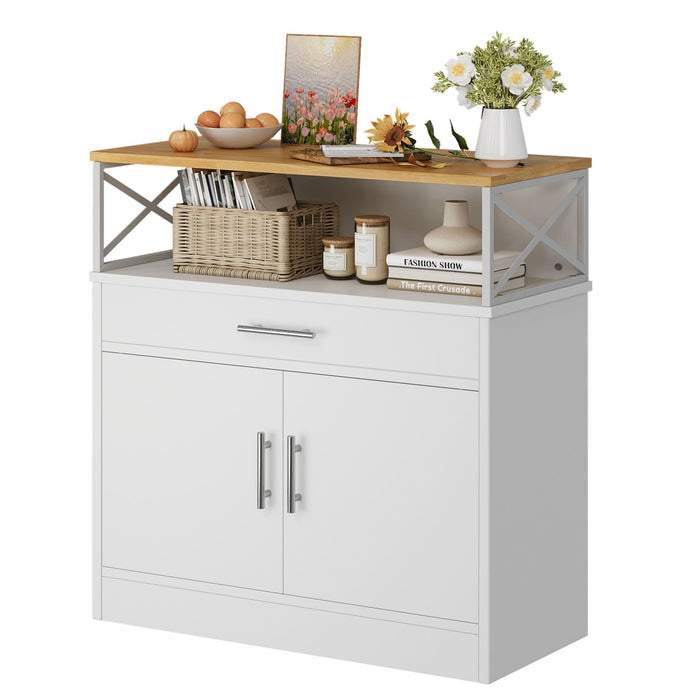 Vongrasig Sideboard Buffet Cabinet with Storage, 31” Modern Kitchen Storage Cabinet with Adjustable Shelf, Wood Farmhouse Coffee Bar Buffet Table for Kitchen, Dining Room, White