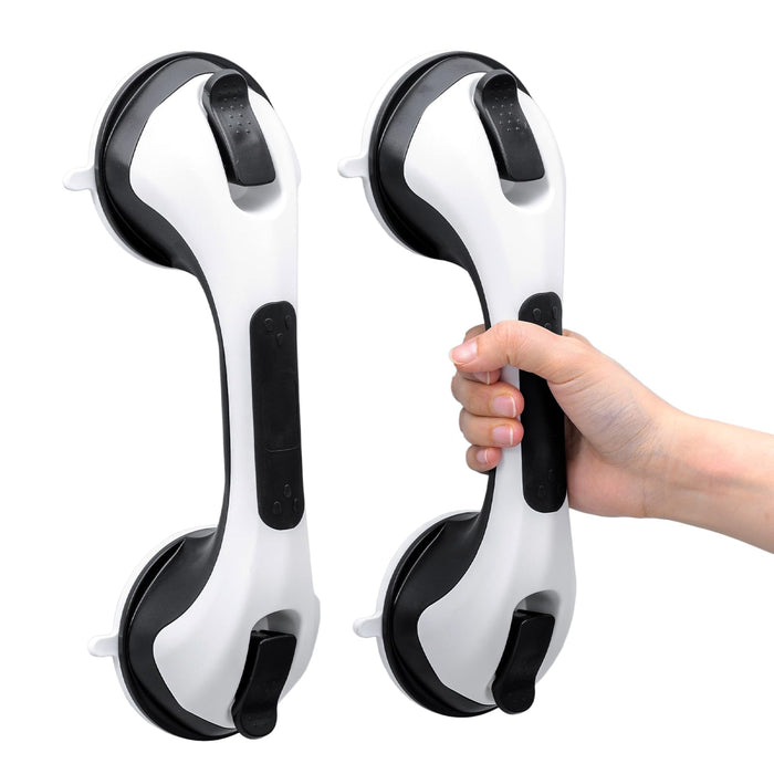 TAILI Shower Handles for Elderly Suction, 2 Pack 12 Inch Grab Bars for Seniors, Grab Bars for Bathtubs and Showers, No Drilling Removable Safety Bath Grip, Black