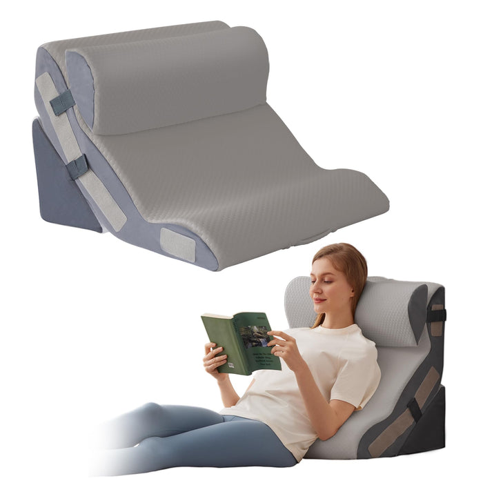 Ahpmeoa 3PCS Orthopedic Bed Wedge Pillow Set for Sleeping, Sitting up in Bed, 6-in-1 Foam Wedge Pillow for Acid Reflux & Back Pain Relief & Leg Elevation, Post Surgery Pillows for GERD & Snoring, Grey