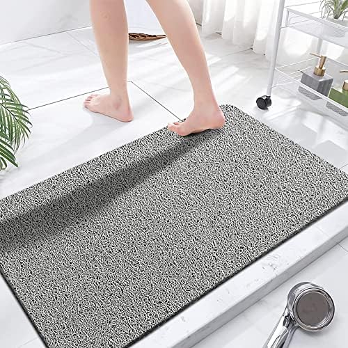 Extra Large Shower Mats Non Slip Without Suction Cups, 23.6×47.2Inch, Bath Mat for Textured Tub Surface, Loofah Mats for Shower and Bathroom, Quick Drying, Grey