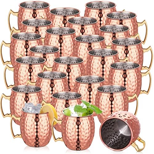 24 Pack Moscow Mule Mugs Set Copper Cups Bulk Stainless Steel Moscow Mule Cups Tarnish Resistant Hammered Finish Chilled Coffee Mugs for Cocktail Wedding Gift Drinkware(12 oz)