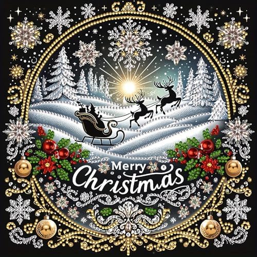 5D Diamond Art Kits for Adults,Merry Christmas Special Shape Diamond Painting Kits for Beginners,Winter DIY Crystal Diamond Dots Gem Art Craft for Home Decor 11.8x11.8 Inch
