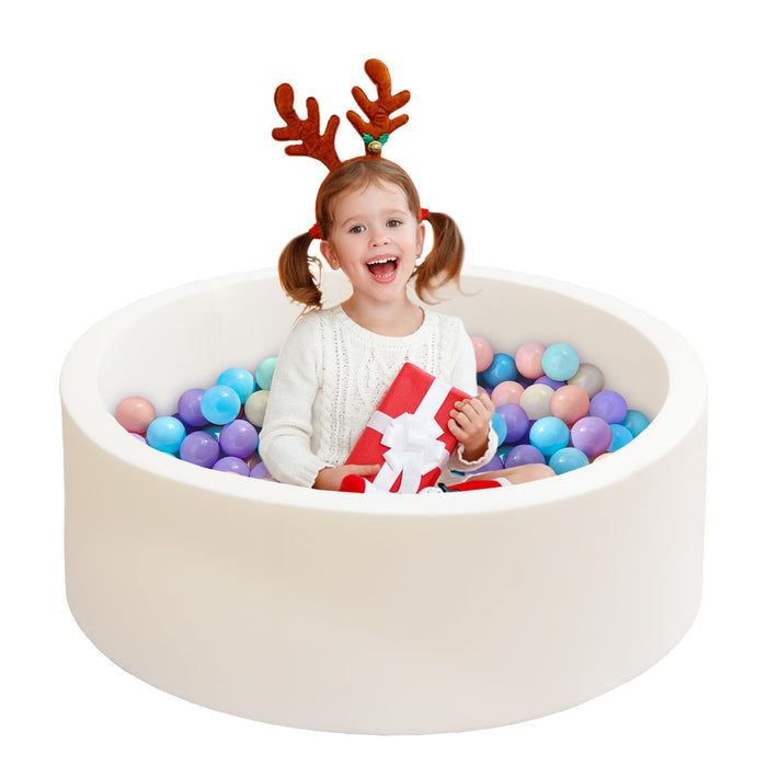 IAGBIBUI Baby Ball Pit for Toddlers, 35.4"x 11.8" Foam Ball Pit for Kids, Soft Round Ball Pool for Baby, Indoor and Outdoor Playpen, Ideal Gift for Children, White, (Balls not Included)
