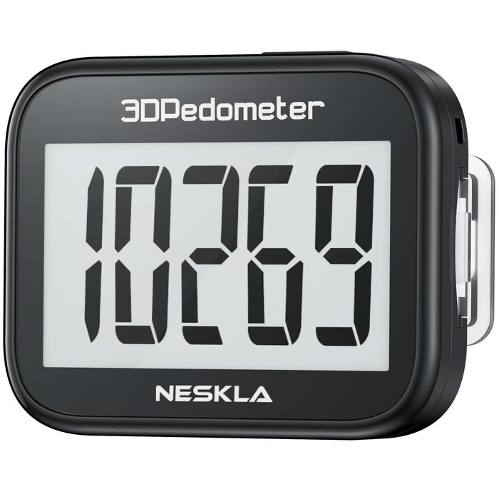 NESKLA 838 3D Pedometer for Walking, Simple Step Counter and Tracker with Large Digital Display, Removable Clip Lanyard, Accurately Track Steps for Men, Women, Kids, Adults, Seniors, Black