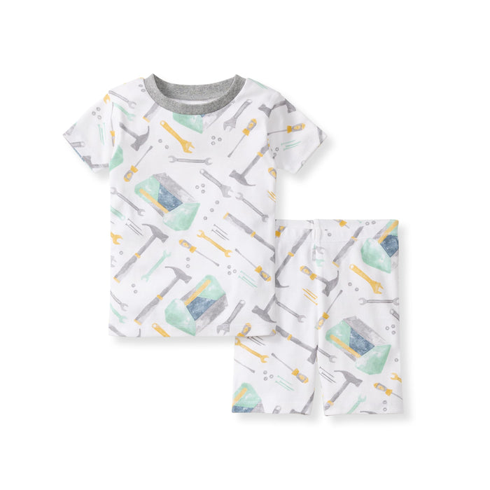Burt's Bees Baby Baby Boys' Kids Pajamas, Sleeve Tee and Shorts 2-Piece PJ Set, 100% Organic Cotton, Tool Box