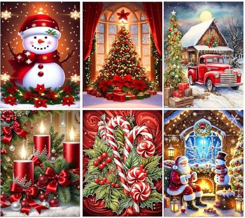 6 Pack Christmas Diamond Art Kits for Adults - Christmas 5D Diamond Painting, Gem Art for Adults, Gem Painting Kits for Wall Home Decor Arts Craft 12x16inch