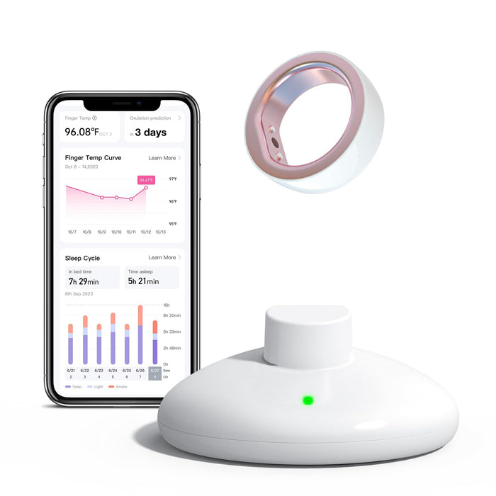 femometer Ring for Fertility and Ovulation Tracking, Wearable Finger Temperature Monitoring Sensor with App Auto-Sync, Period and Sleep Analysis, Rechargeable Design, Waterproof, Size 8GET 20% OFF STOREWIDE!