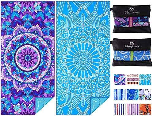 2 Pack Microfiber Lightweight Beach Towel 71"x32" Oversized Extra Large Thin Sand Free Blue Mandala Towels Travel Swim Pool Yoga Gym Camping for Adults Beach Essentials Accessories Vacation Gift