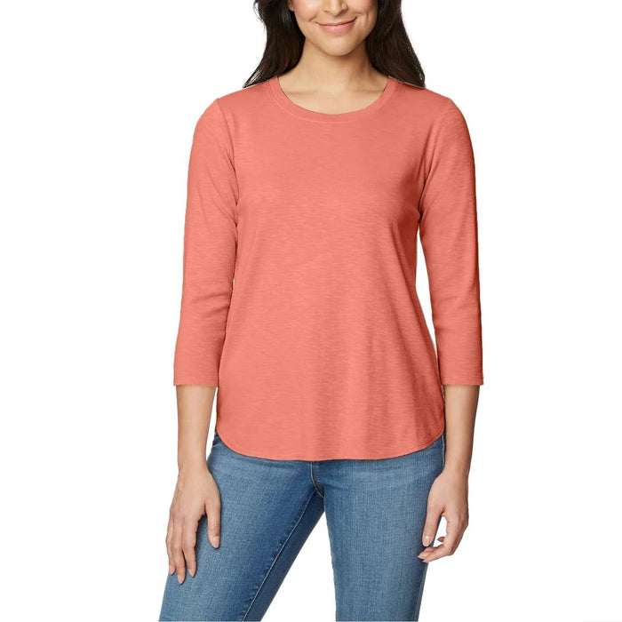 KIRKLAND Signature Ladies' Cotton Slub Tee (US, Alpha, XX-Large, Regular, Regular, HTR Peach)