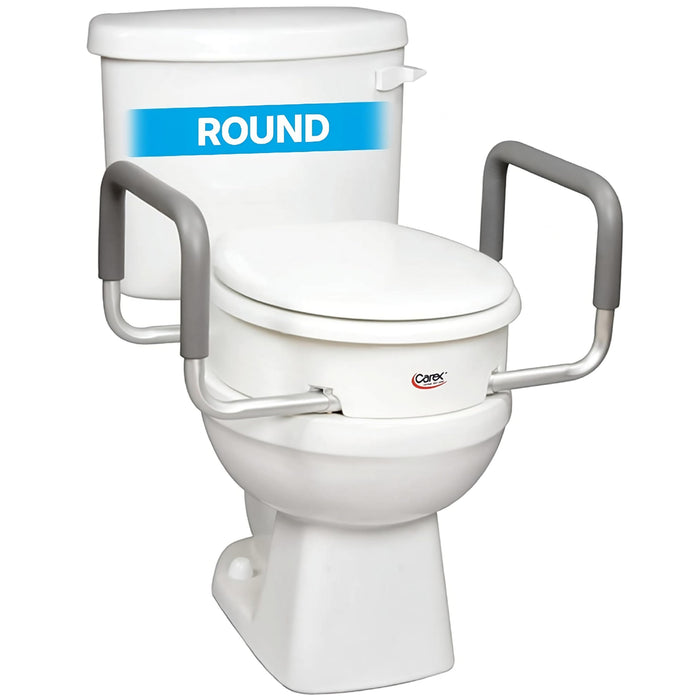 Carex 3.5 Inch Raised Toilet Seat with Handles - For Round Toilets, Toilet Seat Riser with Removable Padded Handles, Elevated Toilet Seat, Support 250lbs, White