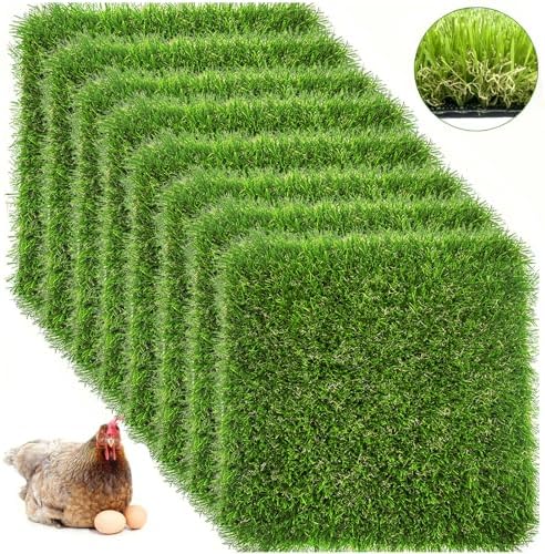 8 Pack Washable Chicken Nesting Box Pads for Laying Eggs, Artificial Grass Nesting Pads for Chicken Coop, Nesting Box Liners Bedding for Hen Lawn Indoor Outdoor - 12"x12"1.2"
