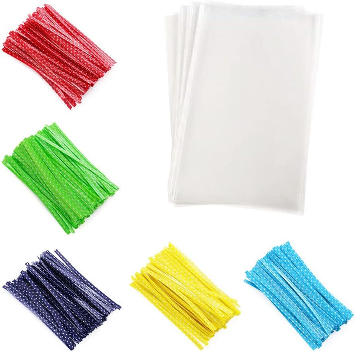 Newkita 6x9 Cellophane Goodie Bags, Clear Treat bags with 4’’ Ties for Cookies Candy Rice Crispy Cakepop Goodie Christmas Thanksgiving Halloween Party Favor Gift Bags, 100Pack