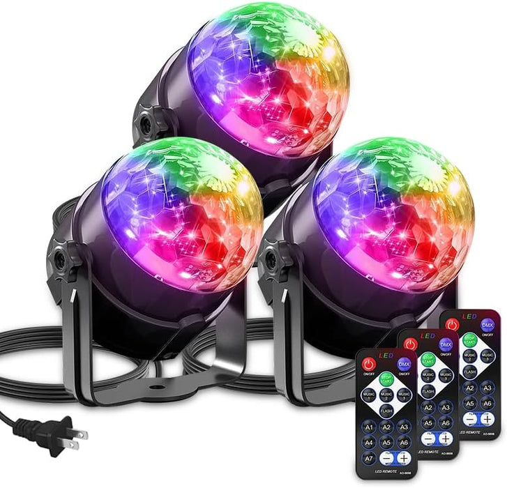 3-Pack Sound Activated Party Lights with Remote Control Dj Lighting, Disco Ball Light Projected Effect Dancing Lights, Strobe Lamp for Parties Supplies Birthday Christmas Bar KTV Decorations