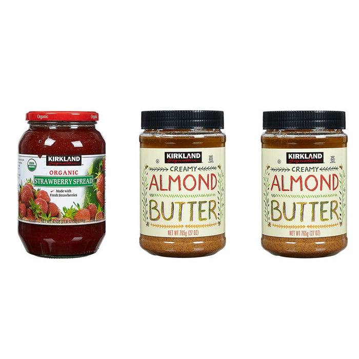 Kirkland Signature Organic Strawberry Spread and Creamy Almond Butter Bundle - Includes Kirkland Signature Organic Strawberry Spread - 42 Oz (2lb) and Kirkland Signature - Creamy Almond Butter, 27 Oun