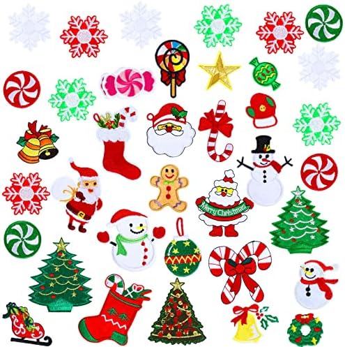 36 Pieces Christmas Iron on Embroidered Patches Snowman Socks Santa Claus Snowflake Cute Sew on Patches for Clothing Large Colorful Decorative Patches for Clothes Dress Hat Jeans DIY (Snowman)