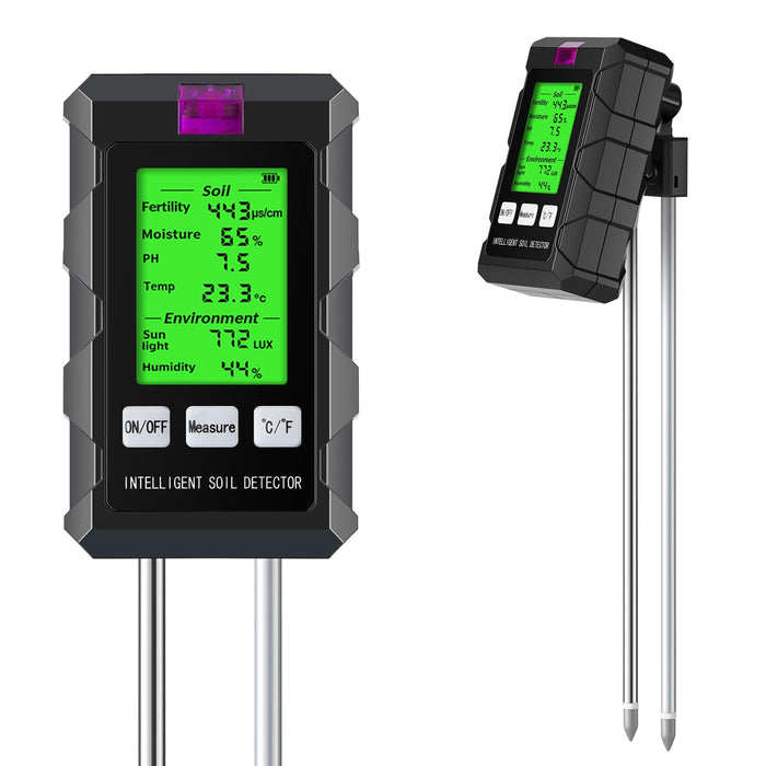 FJOSNF 6-in-1 Soil Moisture Meter, pH/Temperature/Soil Moisture/Sunlight/Air Humidity/Soil Fertility, Soil Tester for Farming, Gardening, Lawns and Outdoor Plants (2*AAA Battery Needed)