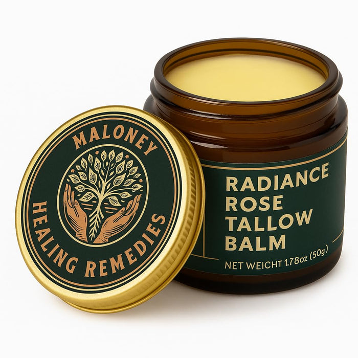 Maloney Healing Remedies Organic Beef Tallow for Skin – Tallow Balm for Face & Body – Beef Tallow Face Cream – Tallow Body Butter – Tallow Cream for Face – 100% Grass Fed – Radiance Rose 1.78 oz