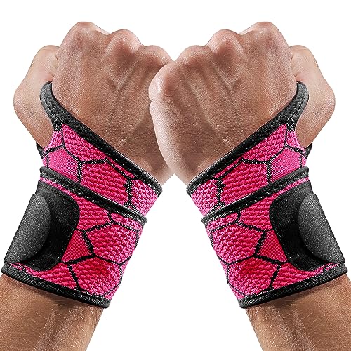 Sport Slim Wrist Wrap - Wrist Brace for Carpal Tunnel Relief, Neoprene-Free Compression Wrist Support for Workout, Adjustable Wrist Guards Fit Right Left Hand (Paradise Pink, 2 Pack)