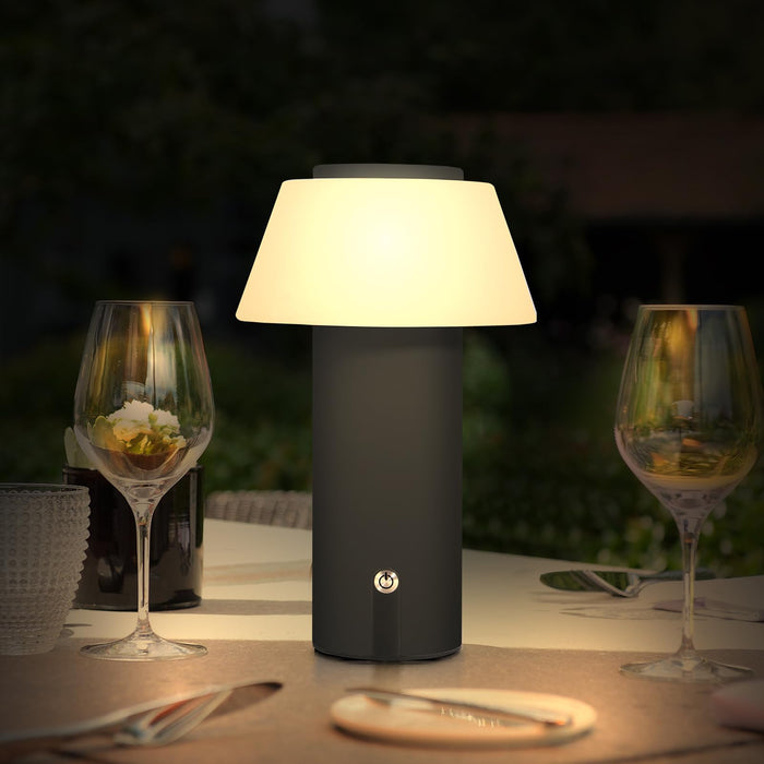 Gewiny Mushroom Indoor/Outdoor Waterproof Shower LED Table Lamp - Battery Operated, Cordless, Portable, Rechargeable, Touch Dimming for Bedroom, Dinning, Patio (Black)