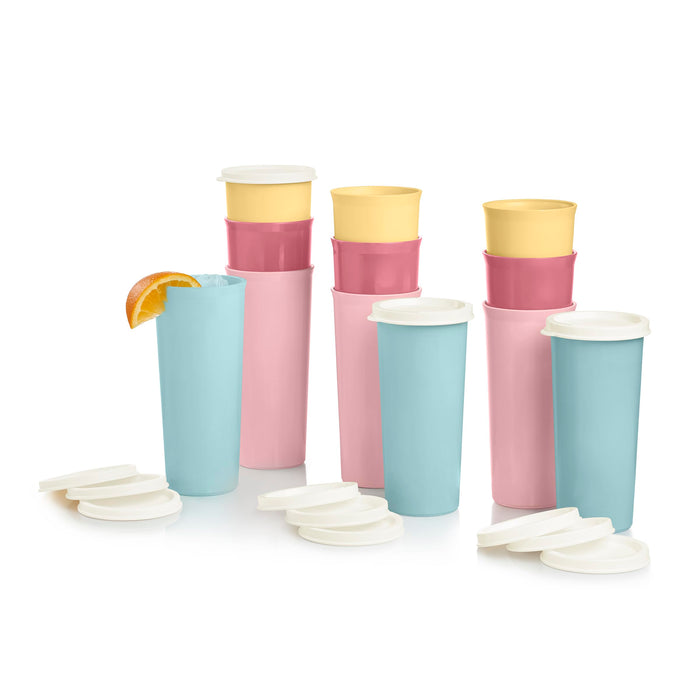 Tupperware Tumbler Set, 12 Count, Dishwasher Safe and BPA Free (12 Tumblers, 12 Lids, 16 fl oz each)
