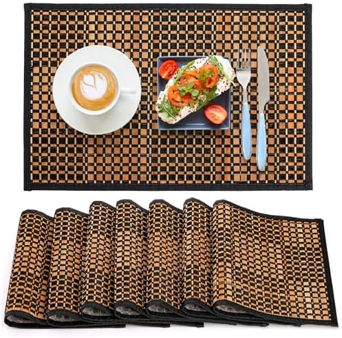 8 Pack Bamboo Placemats, Natural Anti-Slip Dining Table Mats, Heat-Resistant Place Mats, Japanese Style Washable Placemats for Dining Room, Kitchen, Restaurant, 18 x 12 Inch