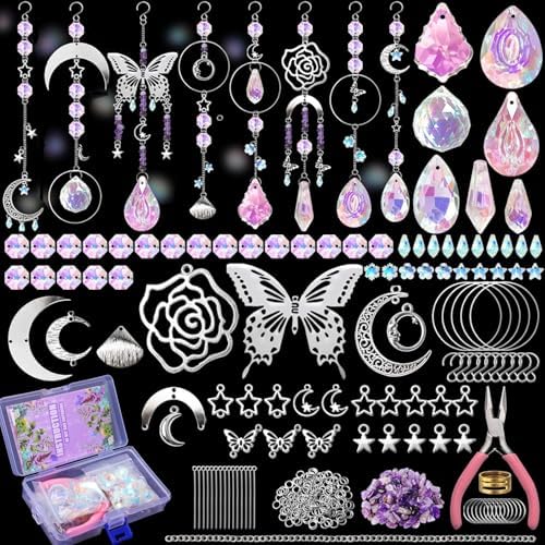 WASTROYAL DIY Suncatcher Kit 400pcs Sun Catchers Making Kit Supplies Crafts Kits for Adults with Tutorial Hanging Prism Suncatcher with Crystals for Indoor Window Gifts Festival Decor (Butterfly)