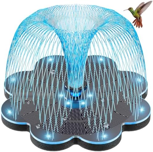 Solar Fountain, 2025 Upgraded Flower Shape 3.5W Solar Water Fountain with 2-Row Colorful LED Lights, 2000mAh Battery, 7 Nozzles, Solar Powered Hummingbird Fountain for Garden, Pool, and Pond