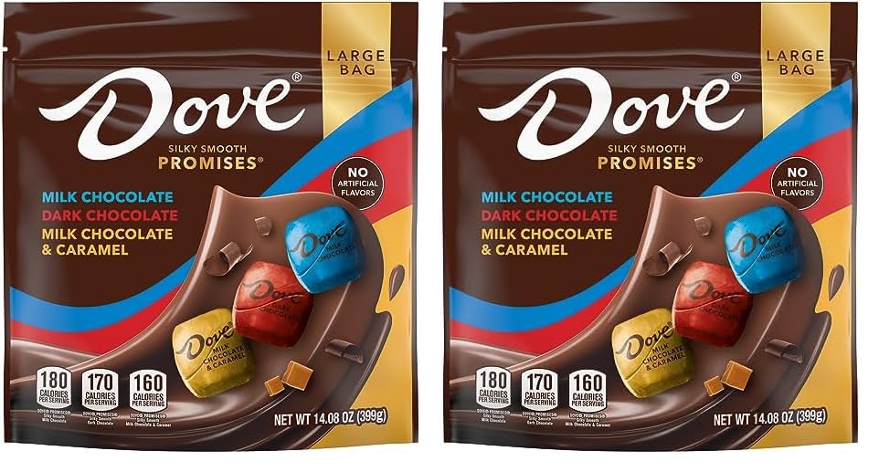 DOVE PROMISES Milk Chocolate, Dark Chocolate, and Milk Chocolate & Caramel Variety Assortment, 14.08 Oz Large Bag (Pack of 2)