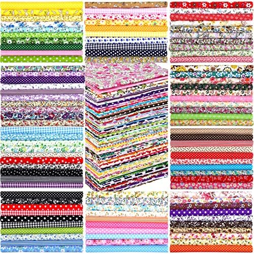 100 Pcs 8 x 8 Inch Cotton Fabric Squares No Repeat Pre Cut Quilting Fabric Bundles Multi Color Floral Square Patchwork Floral Printed Quilting Supplies for Sewing, Christmas DIY Craft, Scrapbooking