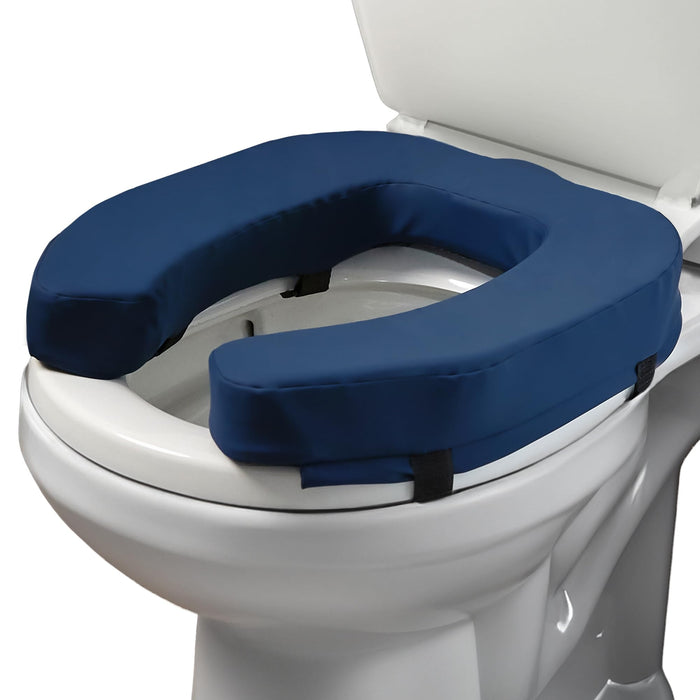 Lunderg Toilet Seat Riser for Seniors - Adds 2 inches - Universal Fit - FIRM Raised Toilet Seat Cushion with High-Density Foam for enhanced Comfort & Elevation. Post-Surgery Must Have (Blue)