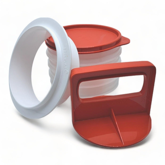 Tupperware Hamburger Press and Freezer Set in Chili Red