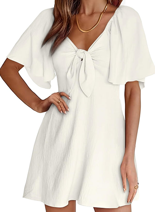 Dokotoo Summer Dresses for Women 2025 Casual Wedding Guest Spring Sexy V Neck Party Cocktail Elegant Short Sleeve Beach Dresses Fashion Outfits Mini Dress White
