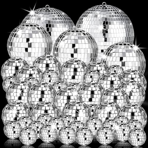 54 Pcs Disco Ball, Hanging Disco Ball Decor Mini Silver Disco Ball Cake Topper Mirror Ball Decorations 71s Disco Themed Party Wedding Christmas Supplies