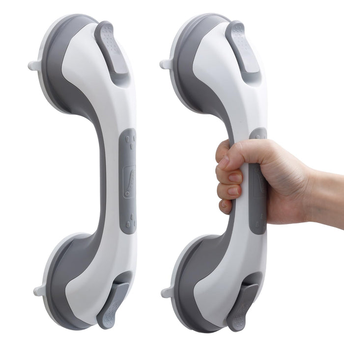TAILI Shower Grab Bar, 2 Pack 12 Inch Suction Grab Bars for Bathtubs and Elderly, Shower Handle for Seniors Bathroom Safety Grip, No Drilling Removable,Grey