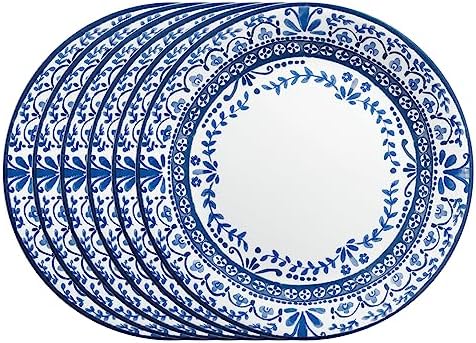 Corelle Vitrelle 6 PIECE Dinner Plates Set Triple Layer Glass and Chip Resistant, Lightweight Round Plates, Portofino