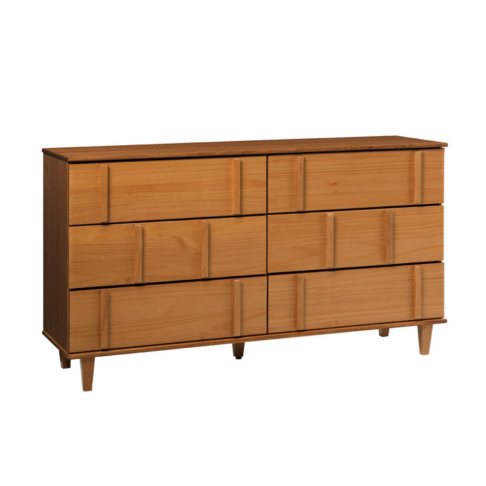 Walker Edison Contemporary Detailed 6-Drawer Solid Wood Dresser, 60 Inch, Caramel