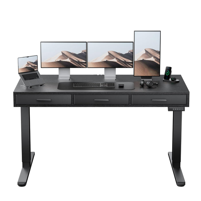 HUANUO Electric Standing Desk with Drawers, C-Clamp Mount Compatible, 55 x 28 Inch Height Adjustable Sit Stand Desk, Home Office Stand Up Desk with 4 Custom Height Settings, Black