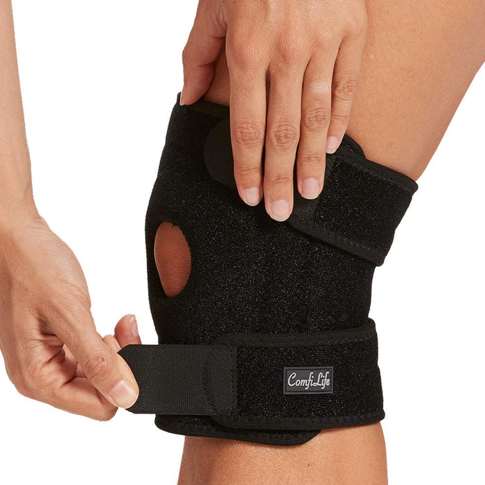 ComfiLife Knee Brace for Knee Pain Relief – Neoprene Knee Brace for Working Out, Running, Injury Recovery – Side Stabilizers – 3 Point Adjustable Compression – Open Patella Support, Non-Slip (Large)