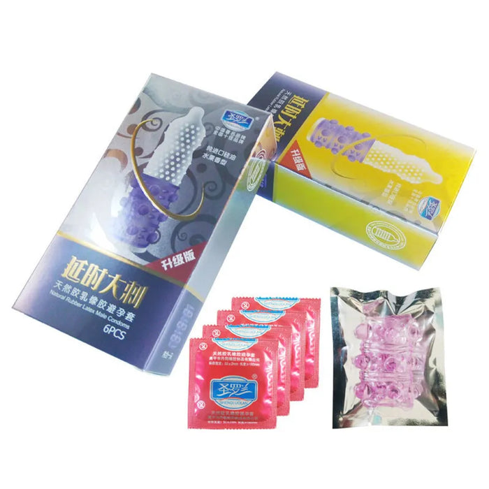 6Pcs Adult-Sensitive-Orgasm Latex Condoms Dotted Ribbed Stimulate Vaginal Hot