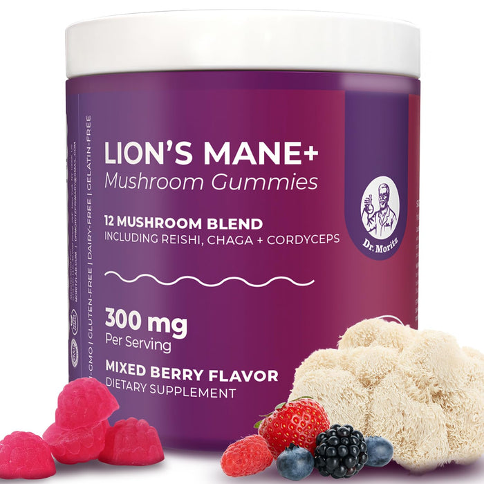 DR. MORITZ Lions Mane Gummies for Adults and Kids 4+ - Mushroom Gummies with 12-in-1 Blend Including Reishi & Chaga - Lions Mane for Kids and Adults - No Sugar Added, Non-GMO (60 Count)