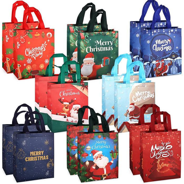 Aviski 16PCS Christmas Tote Treat Non-Woven Gift Bags with Handles for Gifts Wrapping Shopping, Xmas Party Supplies, 12.2×9.8×4.53inch