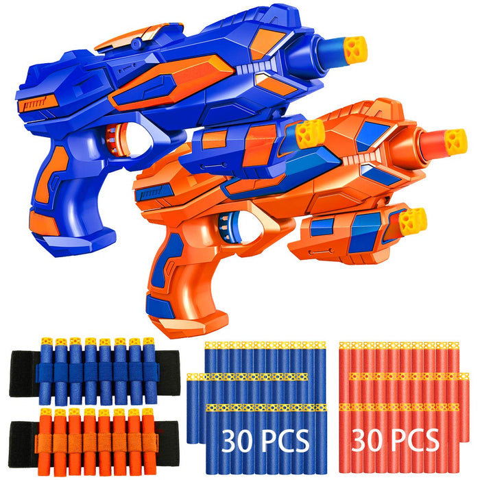 Retros Market 2 Pack Blaster Guns Boys Toy-with 60 Soft Foam Darts Bullets& 2 Wrist Bands- Easter Basket Stuffers Hand Gun Toys Party Supplies for 3,4,5,6,7,8,9 Years Kids