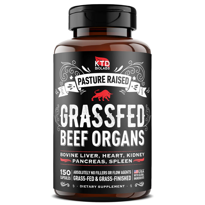 Grass Fed Beef Organ Supplement - Supports Whole Body Wellness 3000mg - with Desiccated Beef Liver, Heart, Kidney, Pancreas, Spleen - Organ Complex for Energy, Immune & Digestive Health (150 Capsules)