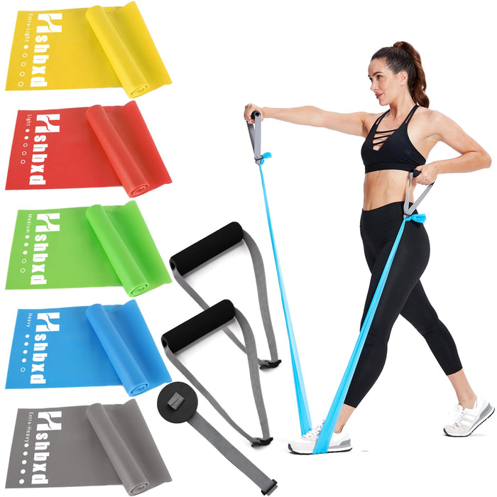 Exercise Bands Set with Handles - Latex Free Resistance Bands for Stretching, Workout, Rehab, Yoga, Pilates, Gym, Home Exercise