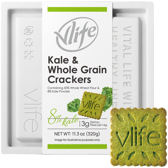 V-LOONG Kale & Whole Grain Crackers, Vlife Baked Crispy Crackers, No Added Sugar Healthy Snacks, (1 PACK, 11.3 Ounce)