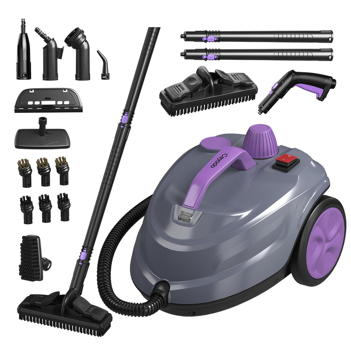 Steam Cleaner, Powerful Heavy Duty Canister Steamer with 34 Accessories, Steam Mop with 16.4 Ft Extra-Long Power Cord for Home Floor Cleaning, Grout, Upholstery, Car Detailing, Pruple